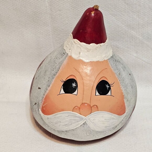 Hand Painted Whimsical Folk Art Christmas Santa Face Gourd Red 8” Tall x 7” Wide - Picture 1 of 13